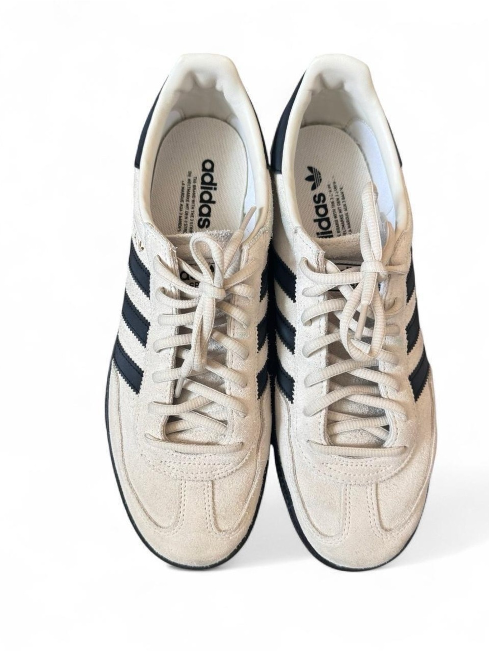 adidas Men’s Cream Suede Sneakers with Black Three-Stripes